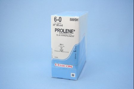 Picture of Suture with Needle Prolene™ Nonabsorbable Uncoated Blue Suture Monofilament Polypropylene Suture Size 6 - 0 24 Inch Suture Double-Armed 9.3 mm Length 3/8 Circle Taper Point Needle8805H