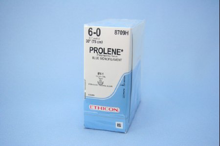 Picture of Suture with Needle Prolene™ Nonabsorbable Uncoated Blue Suture Monofilament Polypropylene Suture Size 6 - 0 30 Inch Suture Double-Armed 9.3 mm Length 3/8 Circle Taper Point Needle8709H