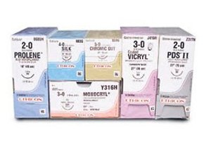 Picture of Suture with Needle Absorbable Uncoated Undyed Suture Chromic Gut Size 4 - 0 18 Inch Suture 1-Needle 8 mm Length 1/2 Circle Reverse Cutting Needle1659G