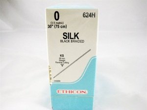 Picture of Suture with Needle Perma-Hand™ Nonabsorbable Coated Black Suture Braided Silk Size 0 30 Inch Suture 1-Needle 60 mm Length Straight Conventional Cutting Needle624H