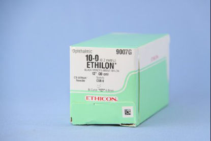 Picture of Suture with Needle Ethilon™ Nonabsorbable Uncoated Black Suture Monofilament Nylon Size 10 - 0 12 Inch Suture Double-Armed 5 mm Length Bi-Curve Spatula Needle9007G