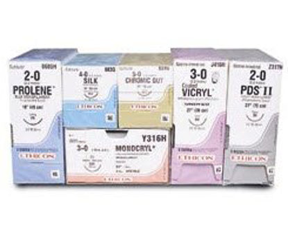 Picture of Suture with Needle Ethilon™ Nonabsorbable Uncoated Black Suture Monofilament Nylon Size 10 - 0 4 Inch Suture 1-Needle 6.5 mm Length 3/8 Circle Spatula Needle9060G