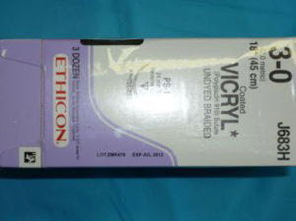 Picture of Suture with Needle Coated Vicryl™ Absorbable Coated Undyed Suture Braided Polyglactin 910 Size 3 - 0 18 Inch Suture 1-Needle 24 mm Length 3/8 Circle Reverse Cutting NeedleJ683H