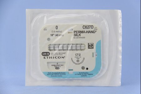 Picture of Suture with Needle Perma-Hand™ Nonabsorbable Coated Black Suture Braided Silk Size 0 18 Inch Suture 1-Needle 26 mm Length 1/2 Circle Taper Point NeedleC027D