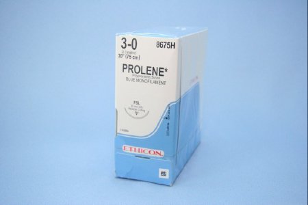 Picture of Suture with Needle Prolene™ Nonabsorbable Uncoated Blue Suture Monofilament Polypropylene Suture Size 3 - 0 30 Inch Suture 1-Needle 36 mm Length 3/8 Circle Reverse Cutting Needle8675H