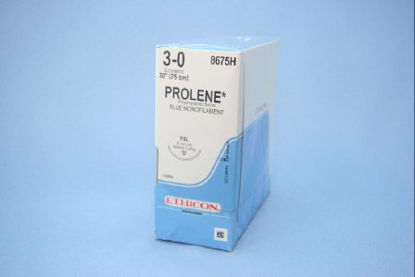 Picture of Suture with Needle Prolene™ Nonabsorbable Uncoated Blue Suture Monofilament Polypropylene Suture Size 3 - 0 30 Inch Suture 1-Needle 36 mm Length 3/8 Circle Reverse Cutting Needle8675H