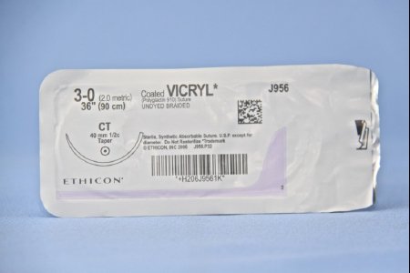 Picture of Suture with Needle Coated Vicryl™ Absorbable Coated Undyed Suture Braided Polyglactin 910 Size 3 - 0 36 Inch Suture 1-Needle 40 mm Length 1/2 Circle Taper Point NeedleJ956H