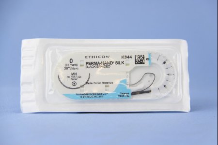 Picture of Suture with Needle Perma-Hand™ Nonabsorbable Coated Black Suture Braided Silk Size 0 30 Inch Suture 1-Needle 36.4 mm Length 1/2 Circle Taper Point NeedleK844H
