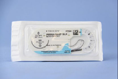 Picture of Suture with Needle Perma-Hand™ Nonabsorbable Coated Black Suture Braided Silk Size 0 30 Inch Suture 1-Needle 36.4 mm Length 1/2 Circle Taper Point NeedleK844H