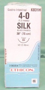 Picture of Suture with Needle Perma-Hand™ Nonabsorbable Coated Black Suture Braided Silk Size 4 - 0 18 Inch Suture 1-Needle 16 mm Length 1/2 Circle Reverse Cutting Needle1687G