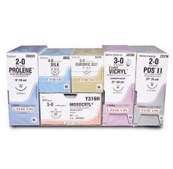 Picture of Suture with Needle Absorbable Uncoated Undyed Suture Chromic Gut Size 7 - 0 18 Inch Suture Double-Armed 6.5 mm Length 1/4 Circle Micropoint - Spatula Needle1744G