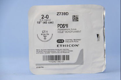 Picture of Suture with Needle PDS™ II Absorbable Uncoated Violet Suture Monofilament Polydioxanone Size 2 - 0 18 Inch Suture 1-Needle 36 mm Length 1/2 Circle Taper Point NeedleZ739D