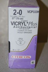 Picture of Antibacterial Suture with Needle Coated Vicryl™ Plus Absorbable Coated Violet Suture Braided Polyglactin 910 with Irgacare MP Antibacterial Suture Size 2 - 0 27 Inch Suture 1-Needle 26 mm Length 1/2 Circle Taper Point NeedleVCP333H