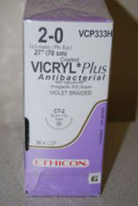 Picture of Antibacterial Suture with Needle Coated Vicryl™ Plus Absorbable Coated Violet Suture Braided Polyglactin 910 with Irgacare MP Antibacterial Suture Size 2 - 0 27 Inch Suture 1-Needle 26 mm Length 1/2 Circle Taper Point NeedleVCP333H