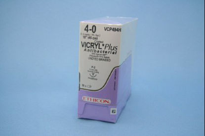 Picture of Antibacterial Suture with Needle Coated Vicryl™ Plus Absorbable Coated Undyed Suture Braided Polyglactin 910 with Irgacare MP Antibacterial Suture Size 4 - 0 18 Inch Suture 1-Needle 13 mm Length 3/8 Circle Precision Point - Reverse Cutting NeedleVCP494H