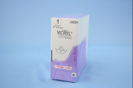 Picture of Suture with Needle Coated Vicryl™ Absorbable Coated Violet Suture Braided Polyglactin 910 Size 1 27 Inch Suture 1-Needle 36 mm Length 1/2 Circle Reverse Cutting NeedleJ468H