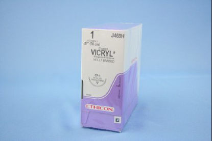 Picture of Suture with Needle Coated Vicryl™ Absorbable Coated Violet Suture Braided Polyglactin 910 Size 1 27 Inch Suture 1-Needle 36 mm Length 1/2 Circle Reverse Cutting NeedleJ468H