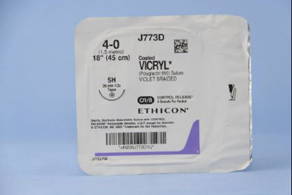 Picture of Suture with Needle Coated Vicryl™ Absorbable Coated Violet Suture Braided Polyglactin 910 Size 4 - 0 18 Inch Suture 1-Needle 26 mm Length 1/2 Circle Taper Point NeedleJ773D