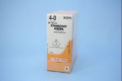 Picture of Suture with Needle Ethibond Nonabsorbable Coated Green Suture Braided Polyester Size 4 - 0 36 Inch Suture Double-Armed 26 mm Length 1/2 Circle Taper Point NeedleX521H
