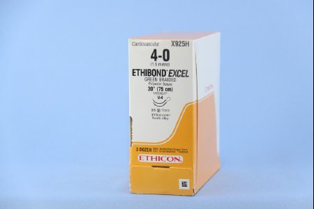 Picture of Suture with Needle Ethibond Nonabsorbable Coated Green Suture Braided Polyester Size 4 - 0 30 Inch Suture Double-Armed 17 mm Length 3/8 Circle Taper Cut NeedleX925H