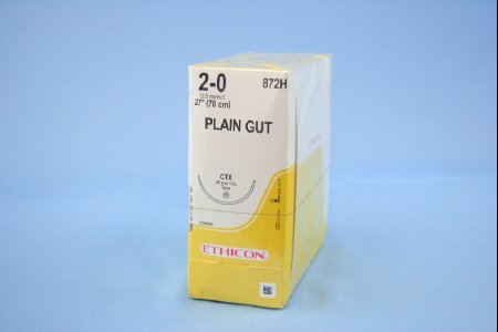 Picture of Suture with Needle Absorbable Uncoated Undyed Suture Plain Gut Size 2 - 0 27 Inch Suture 1-Needle 48 mm Length 1/2 Circle Taper Point Needle872H