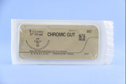 Picture of Suture with Needle Absorbable Uncoated Undyed Suture Chromic Gut Size 0 27 Inch Suture 1-Needle 40 mm Length 1/2 Circle Taper Point Needle802H