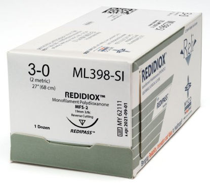 Picture of Suture with Needle Reli® Absorbable Uncoated Violet Suture Monofilament Polydioxanone Size 3 - 0 27 Inch Suture 1-Needle 19 mm Length 3/8 Circle Reverse Cutting NeedleML398-M