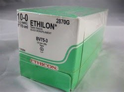 Picture of Suture with Needle Ethilon™ Nonabsorbable Uncoated Black Suture Monofilament Nylon Size 10 - 0 5 Inch Suture 1-Needle 3.8 mm Length 3/8 Circle Taper Point Needle2870G