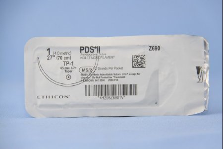 Picture of Suture with Needle PDS™ II Absorbable Uncoated Violet Suture Monofilament Polydioxanone Size 1 27 Inch Suture 1-Needle 65 mm Length 1/2 Circle Taper Point NeedleZ690G