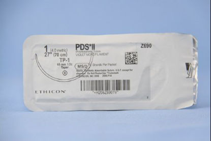 Picture of Suture with Needle PDS™ II Absorbable Uncoated Violet Suture Monofilament Polydioxanone Size 1 27 Inch Suture 1-Needle 65 mm Length 1/2 Circle Taper Point NeedleZ690G