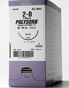Picture of Suture with Needle Polysorb™ Absorbable Coated Undyed Suture Braided Polyester Size 6 - 0 18 Inch Suture Double-Armed 10 mm Length 1/4 Circle Spatula NeedleL-1670-K