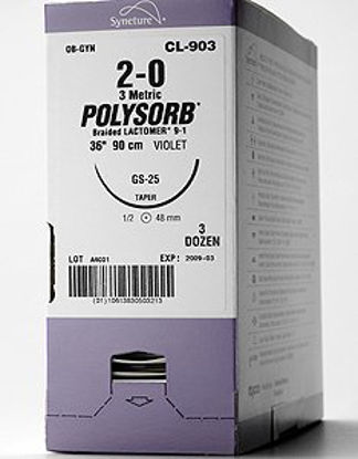 Picture of Suture with Needle Polysorb™ Absorbable Coated Undyed Suture Braided Polyester Size 6 - 0 18 Inch Suture Double-Armed 10 mm Length 1/4 Circle Spatula NeedleL-1670-K
