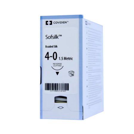 Picture of Suture with Needle Sofsilk™ Nonabsorbable Coated Black Suture Braided Silk Size 4 - 0 18 Inch Suture 1-Needle 19 mm Length 3/8 Circle Reverse Cutting NeedleSS-5677