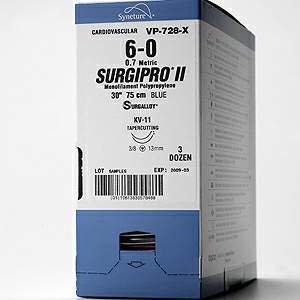 Picture of Suture with Needle Surgipro™ II Nonabsorbable Uncoated Blue Suture Monofilament Polypropylene Suture Size 4 - 0 24 Inch Suture Double-Armed 13 mm Length 1/2 Circle Taper Point NeedleVP-204-X