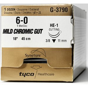 Picture of Suture with Needle Absorbable Uncoated Undyed Suture Mild Chromic Gut Size 6 - 0 18 Inch Suture Double-Armed 7 mm Length 1/2 Circle Reverse Cutting NeedleG-3756K