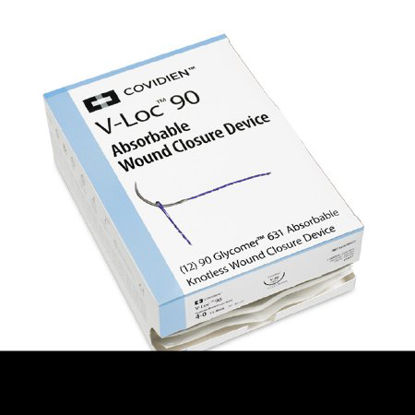 Picture of Suture with Needle V-Loc™ 90 Wound Closure Device Absorbable Uncoated Undyed Suture Barbed Monofilament Polyester Size 4 - 0 12 Inch Suture 1-Needle 19 mm Length 3/8 Circle Reverse Cutting NeedleVLOCM0013