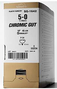 Picture of Suture with Needle Absorbable Uncoated Undyed Suture Chromic Gut Size 6 - 0 18 Inch Suture 1-Needle 11 mm Length 3/8 Circle Reverse Cutting NeedleG-1780K