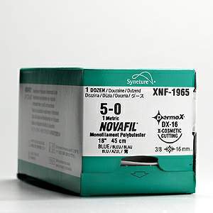 Picture of Suture with Needle Novafil™ Nonabsorbable Uncoated Blue Suture Monofilament Polybutester Size 5 - 0 12 Inch Suture Double-Armed 8 mm Length 1/4 Circle Spatula NeedlePB-6723K