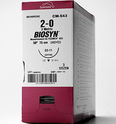 Picture of Suture with Needle Biosyn™ Absorbable Uncoated Undyed Suture Monofilament Polyester Size 4 - 0 30 Inch Suture 1-Needle 60 mm Length Straight Conventional Cutting NeedleSM-644