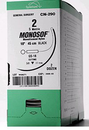 Picture of Suture with Needle Monosof™~Dermalon™ Nonabsorbable Uncoated Black Suture Monofilament Nylon Size 2 - 0 30 Inch Suture 1-Needle 13 mm Length 1/2 Circle Reverse Cutting NeedleSN-682