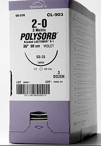 Picture of Suture without Needle Polysorb™ Braided Polyester Absorbable Coated Size 4 - 0 18 Inch SutureL-1-