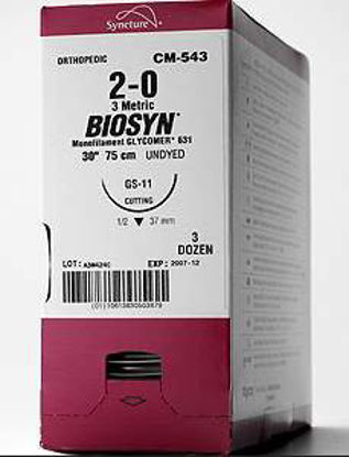 Picture of Suture with Needle Biosyn™ Absorbable Uncoated Violet Suture Monofilament Polyester Size 6 - 0 30 Inch Suture 1-Needle 13 mm Length 1/2 Circle Taper Point NeedleUM-986