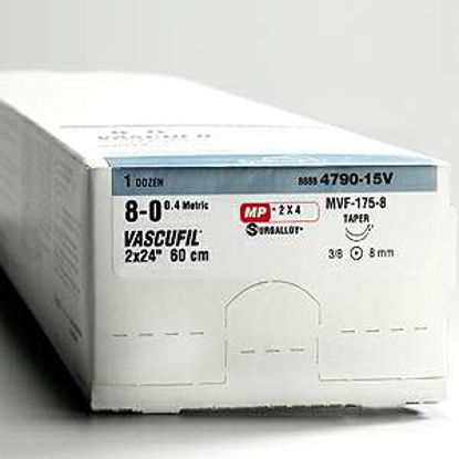 Picture of Suture with Needle Vascufil™ Nonabsorbable Coated Blue Suture Monofilament Polybutester Size 2 - 0 36 Inch Suture Double-Armed 26 mm Length 1/2 Circle Taper Point Needle88864750-51V