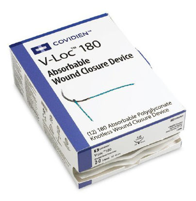 Picture of Suture with Needle V-Loc™ 180 Wound Closure Device Absorbable Uncoated Clear Suture Barbed Monofilament Polyglyconate Size 3 - 0 18 Inch Suture 1-Needle 24 mm Length 3/8 Circle Reverse Cutting NeedleVLOCL0124