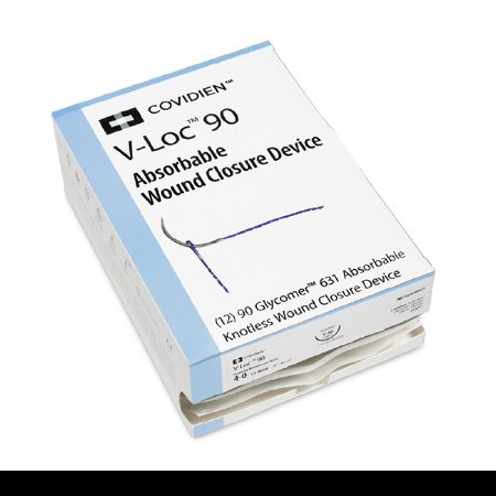 Picture of Suture with Needle V-Loc™ 90 Wound Closure Device Absorbable Uncoated Undyed Suture Barbed Monofilament Polyester Size 3 - 0 23 Inch Suture 1-Needle 19 mm Length 3/8 Circle Reverse Cutting NeedleVLOCM0034