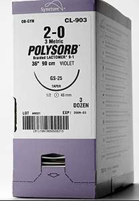 Picture of Suture with Needle Polysorb™ Absorbable Coated Violet Suture Braided Polyester Size 6 - 0 18 Inch Suture Double-Armed 7.4 mm Length 3/8 Circle Spatula NeedleL-1562-K