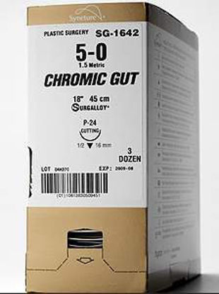 Picture of Suture with Needle Absorbable Uncoated Undyed Suture Mild Chromic Gut Size 6 - 0 12 Inch Suture Double-Armed 7 mm Length 3/8 Circle Reverse Cutting NeedleG-3794K