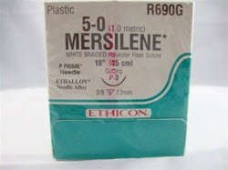 Picture of Suture with Needle Mersilene™ Nonabsorbable Uncoated White Suture Braided Polyester Size 5 - 0 18 Inch Suture 1-Needle 13 mm Length 3/8 Circle Reverse Cutting NeedleR690G