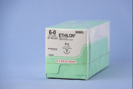 Picture of Suture with Needle Ethilon™ Nonabsorbable Uncoated Green Suture Monofilament Nylon Size 6 - 0 18 Inch Suture 1-Needle 13 mm Length 3/8 Circle Reverse Cutting NeedleG696G