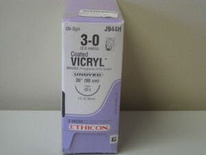 Picture of Suture with Needle Coated Vicryl™ Absorbable Coated Undyed Suture Braided Polyglactin 910 Size 3 - 0 36 Inch Suture 1-Needle 36 mm Length 1/2 Circle Taper Point NeedleJ944H